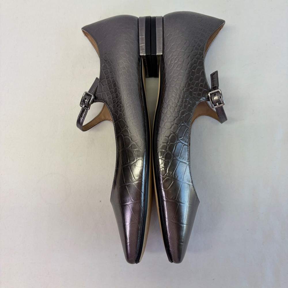 Cole Haan Mary Jane Bridge Flats Women 9B Metallic Croc Embossed Square Toe - Picture 7 of 10